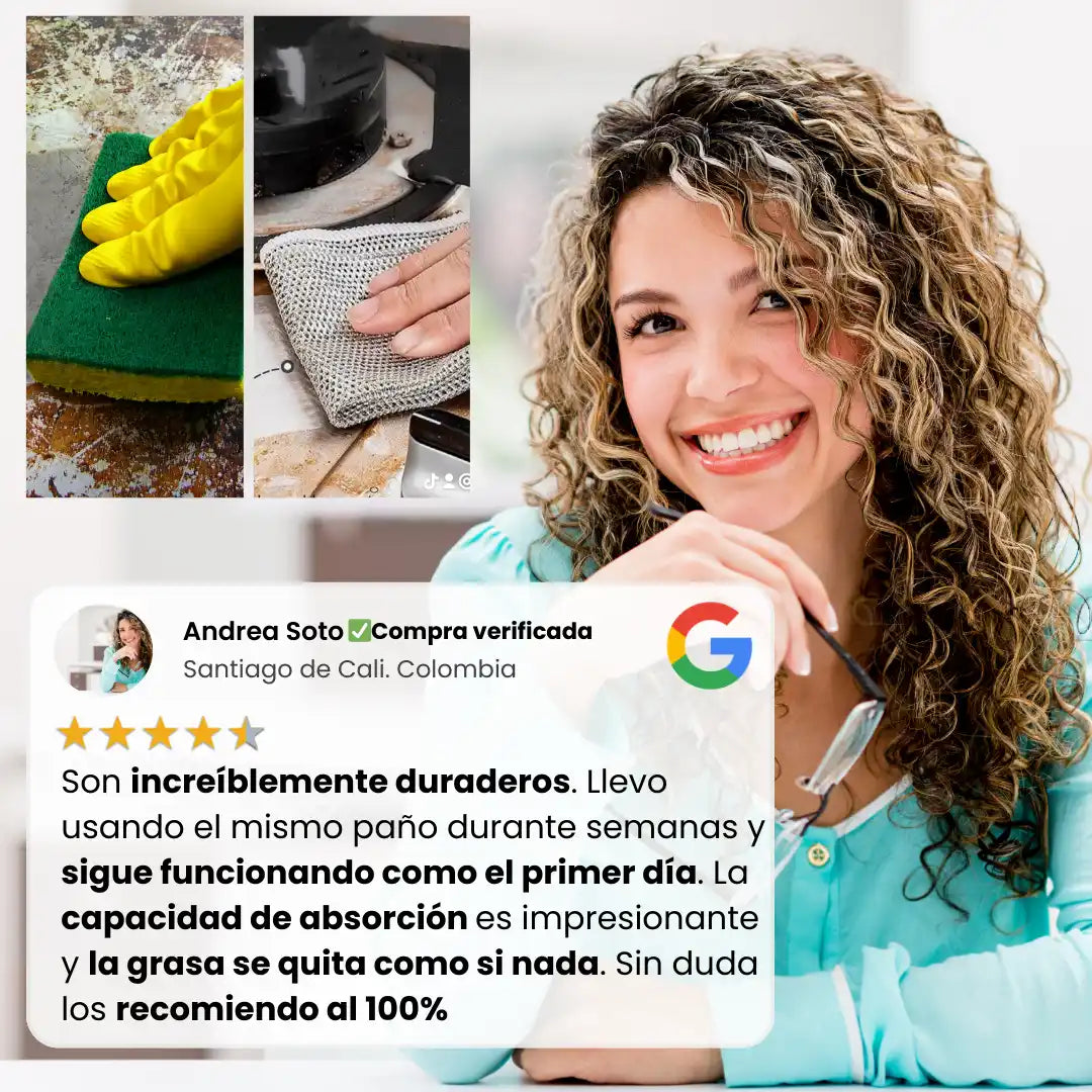 Kit CleanerPro® x5 paños multiusos de fibra ultra-resistente, brilla, quita grasa y protege tu cocina de las bacterias